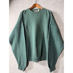 Vintage Peconic Bay Traders Sweater Mens XL Green Textured Knit Made USA 90s 80s